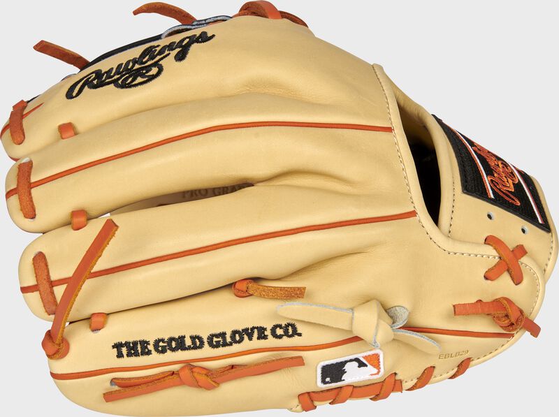 Back of a camel Heart of the Hide Baltimore Orioles glove with the MLB logo on the pinky - SKU: RSGPRO204-2BAL loading=