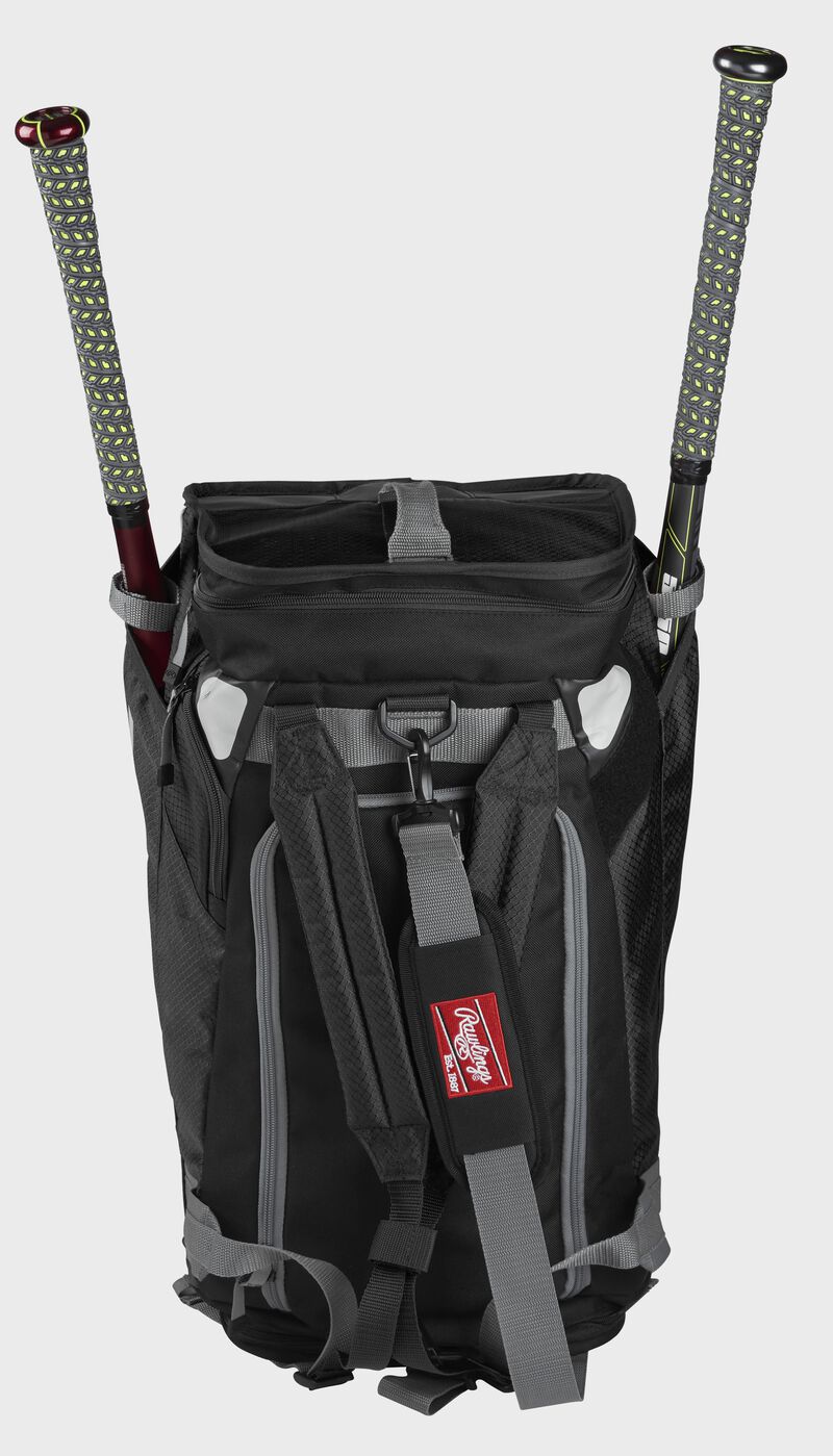Front view of Hybrid Backpack/Duffel Players Bag with baseball bats - SKU: R601