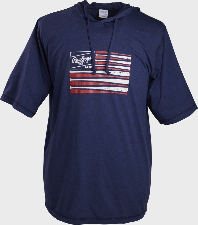 A gray Rawlings short sleeve hoodie with a Rawlings USA flag design logo - SKU: ACASSH-N loading=