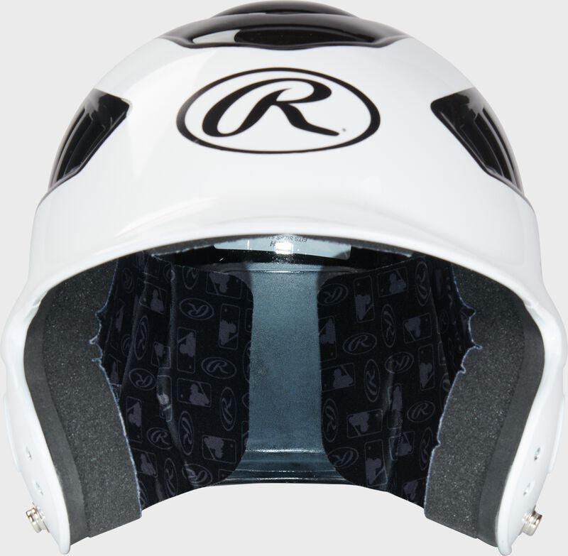 Front of a black/white youth Coolflo batting helmet - SKU: RCFH loading=