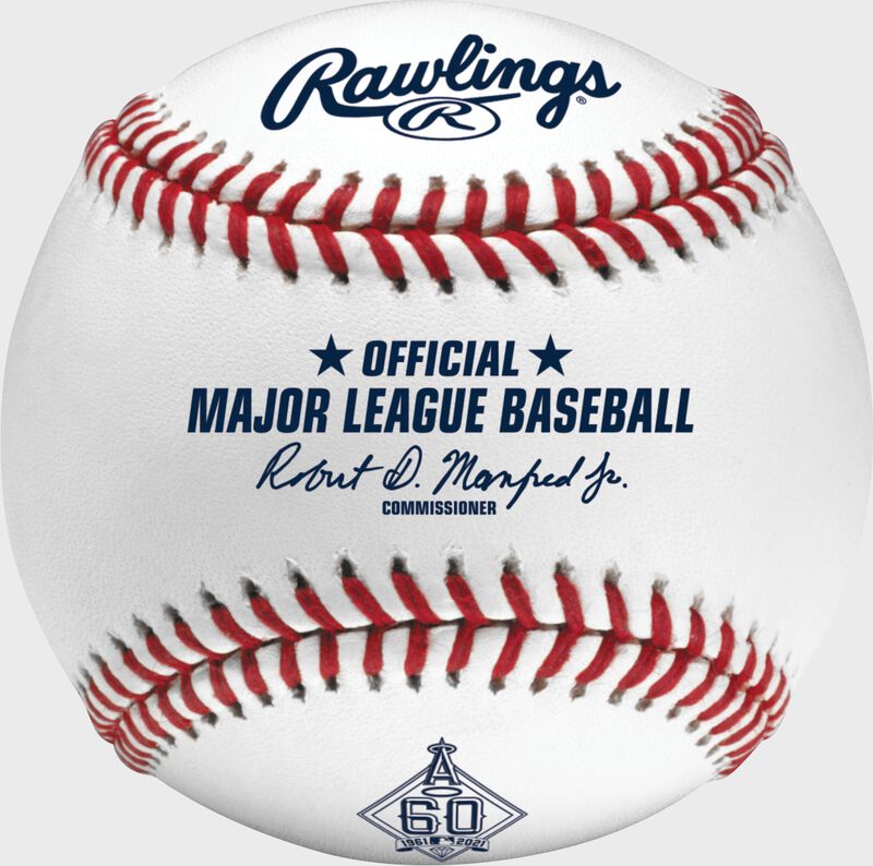 A MLB 2021 Los Angeles Angels 60th Anniversary baseball with the Official ball of MLB stamp - SKU: EA-ROMLBLAA60-R