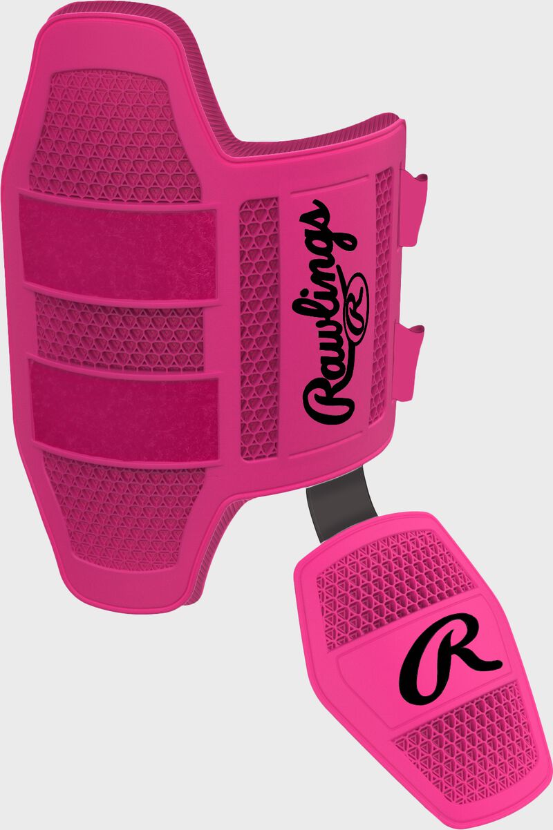 A pink Rawlings leg guard
