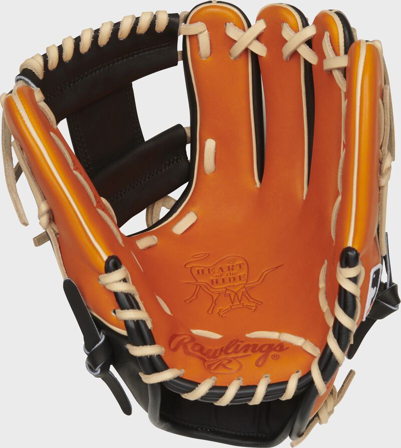 Orange palm of a Rawlings San Francisco Giants HOH glove with camel laces - SKU: RSGPRO204-2SFG loading=