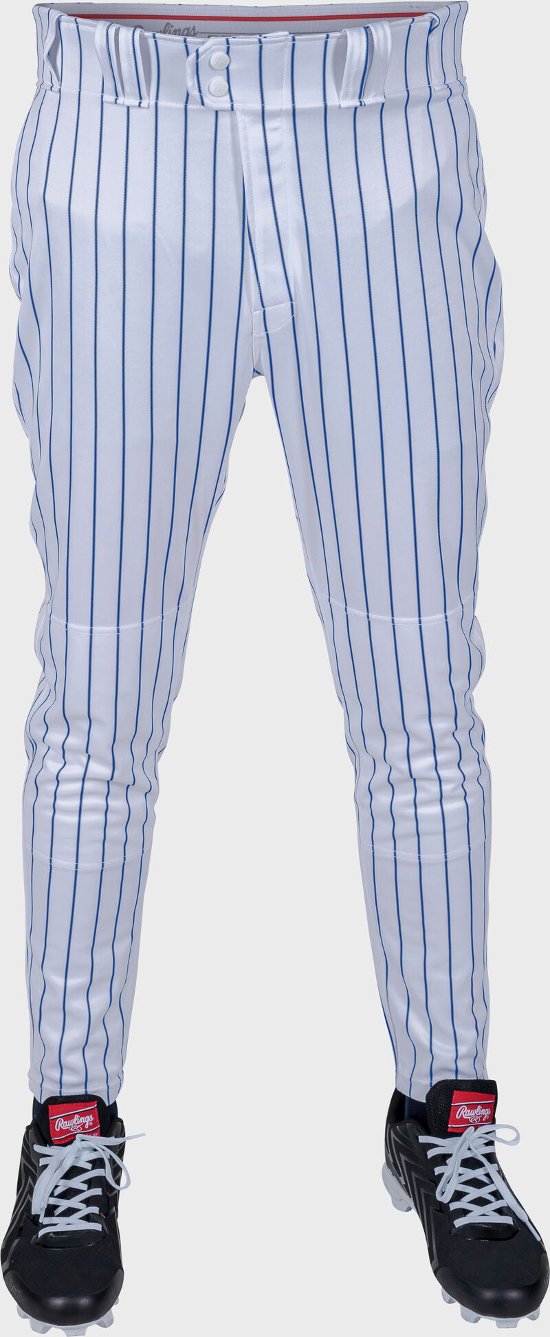 Rawlings 150 Jogger Fit Pinstripe Baseball Pants, Adult M, White/Royal