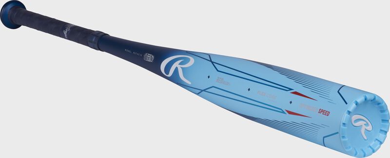 Light blue barrel and end cap of a -10 Clout AI USSSA Baseball bat - SKU: RUT4C10