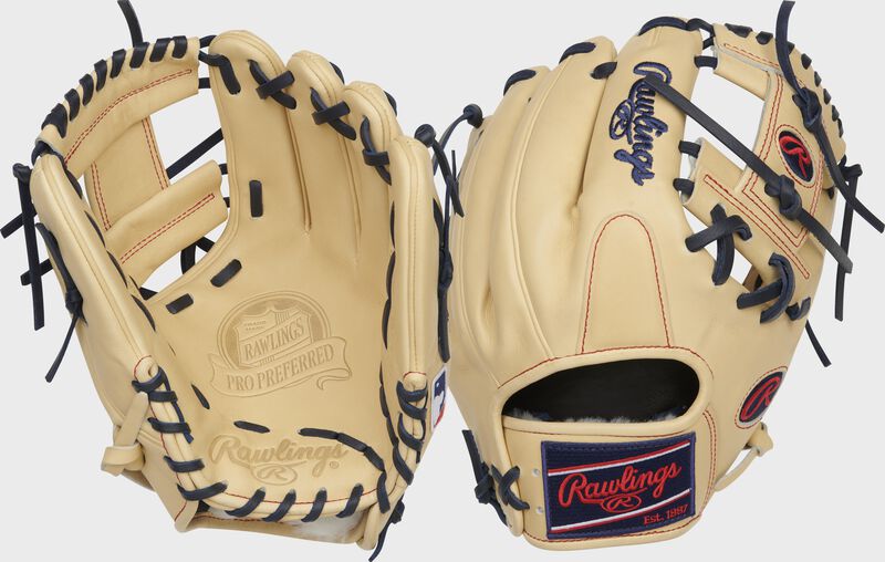 Two images showing the palm & back of a camel Pro Preferred 11.5" I-web infield glove