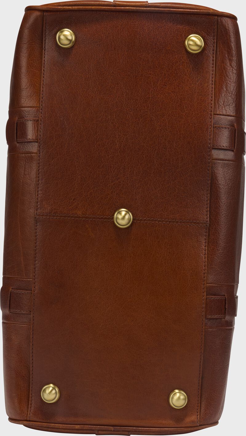 Bottom of a tan Rawlings Home Run duffle bag