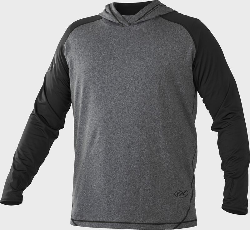 Front of Rawlings Black/Gray Adult Hurler Lightweight Hoodie - SKU #HLWH-GR/B loading=
