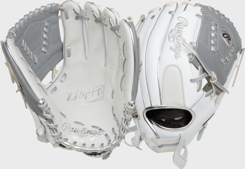 2 views showing the palm/back of a Liberty Advanced 12" fastpitch softball glove - SKU: RLA120-31WSS loading=