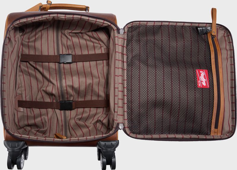 Inside view of a brown Rawlings Heritage Spinner Trolley Bag