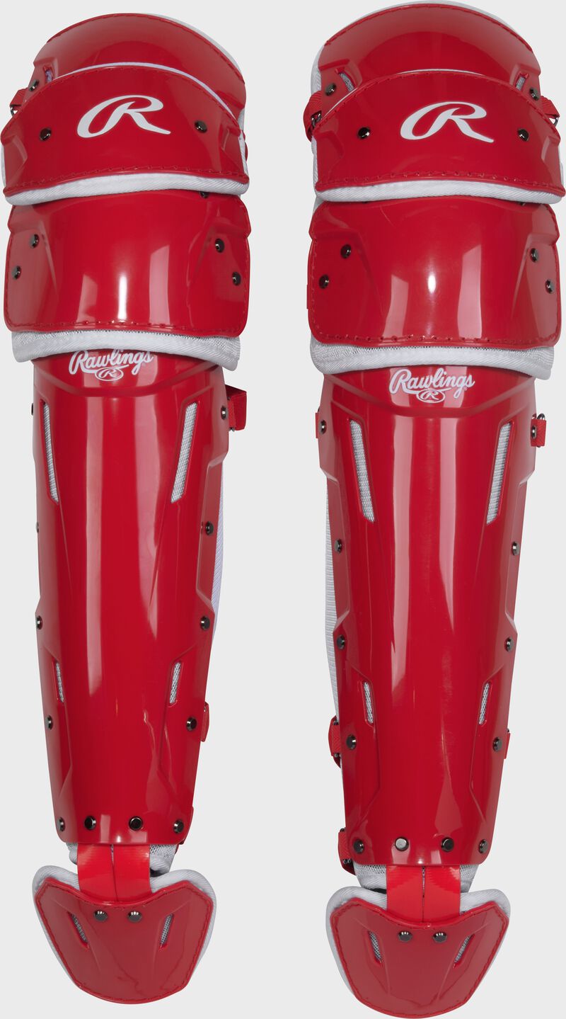 A set of scarlet Mach Pro Series leg guards