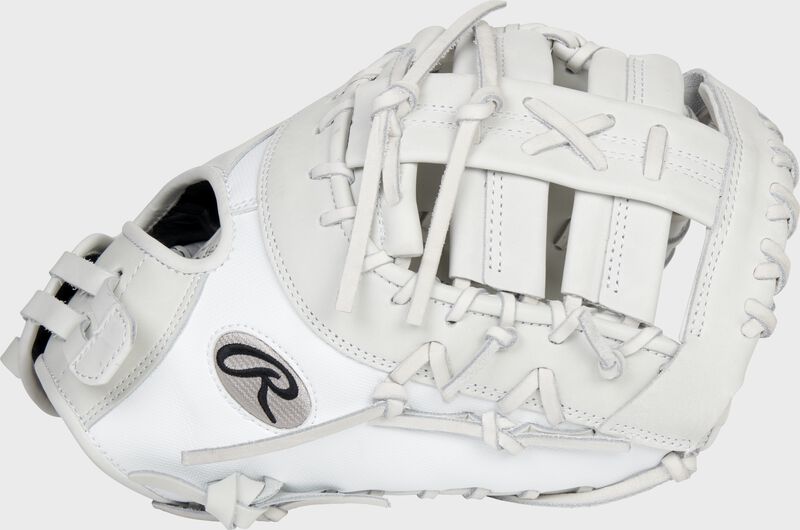Thumb of a white Liberty Advanced Color Series 13-Inch first base mitt with a white web - SKU: RLADCTSBWSS loading=