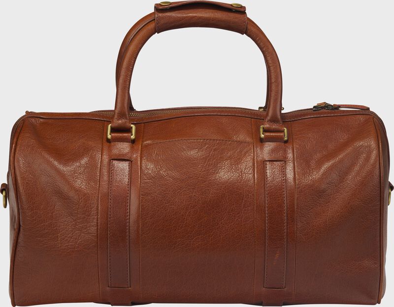 Alternate side of a tan Rawlings Home Run duffle bag