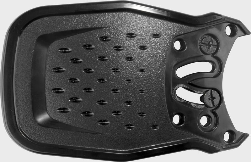 A black Rawlings RX2 Reverse adjustable batting helmet extension with the mounting holes