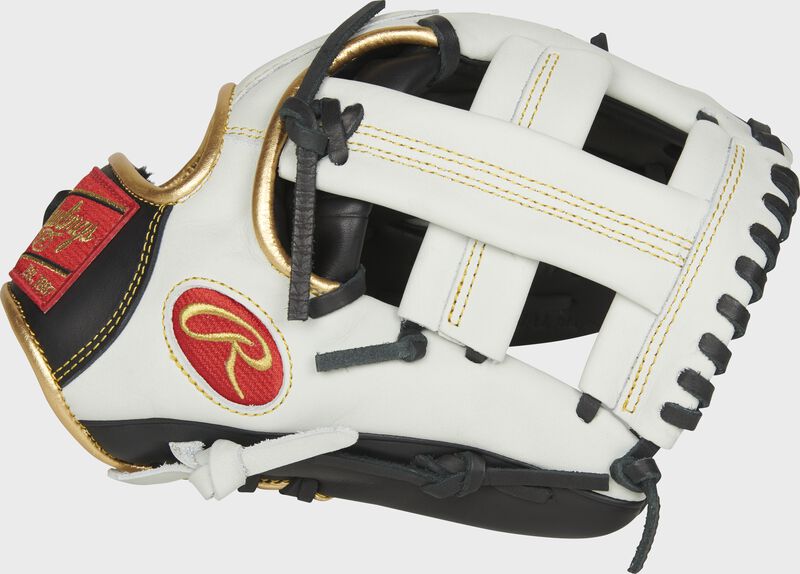 Web back view of white and black Rawlings Encore 11.25-Inch Infield Glove loading=
