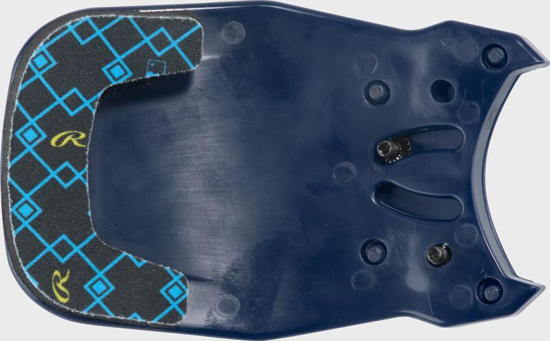 Inside of a navy Rawlings RX2 Reverse adjustable batting helmet extension with black padding