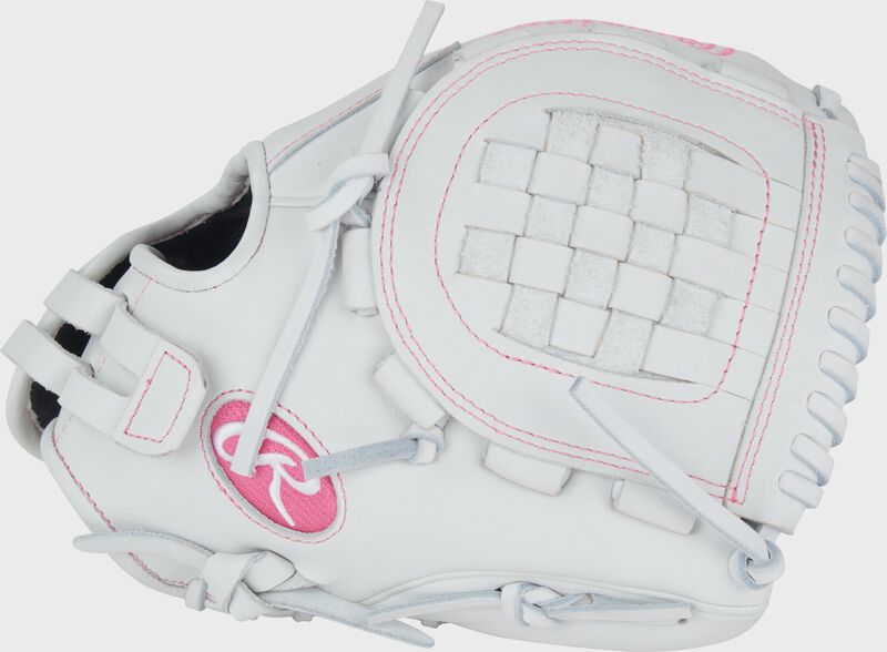 Thumb of a white/pink Liberty Advanced 11.5-inch Fastpitch Softball Glove loading=