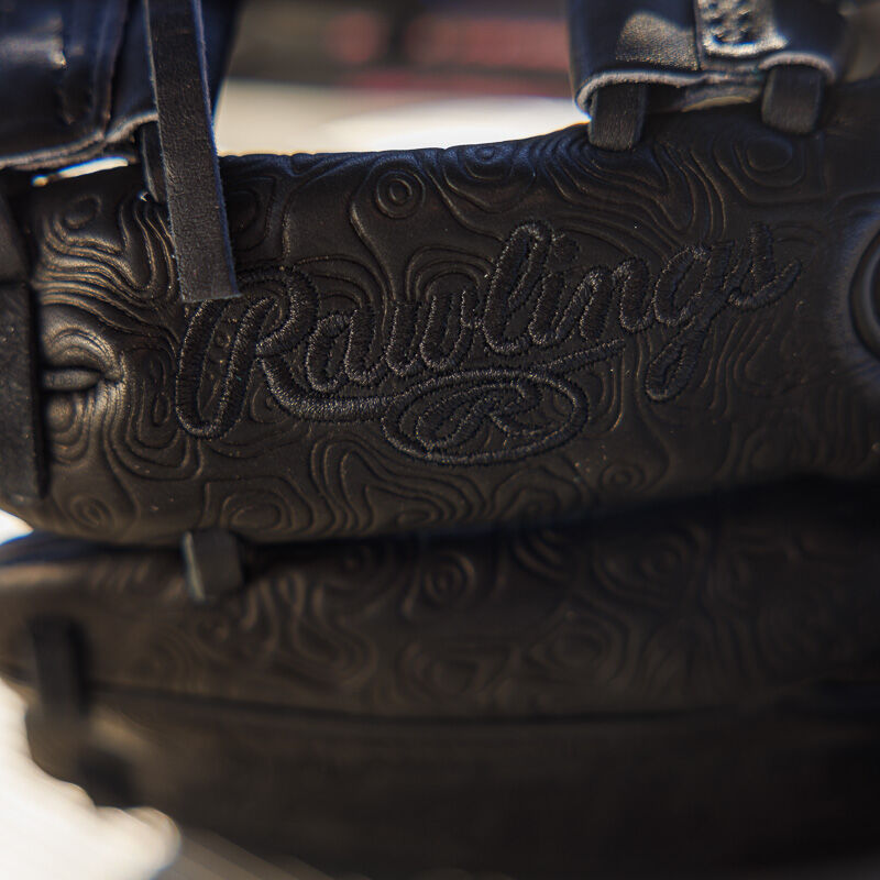 Picture of the black geo-stamp leather on a Rawlings R2G Heart of the Hide 11.5" glove