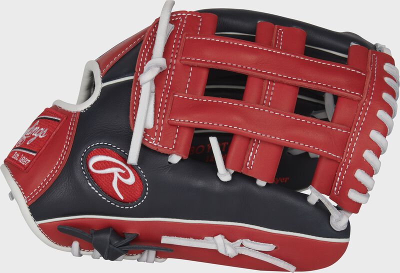 Thumb of a navy/scarlet 2022 Breakout 12-Inch youth outfield glove with a scarlet Pro H-web - SKU: RSGBOYPT6-6NS