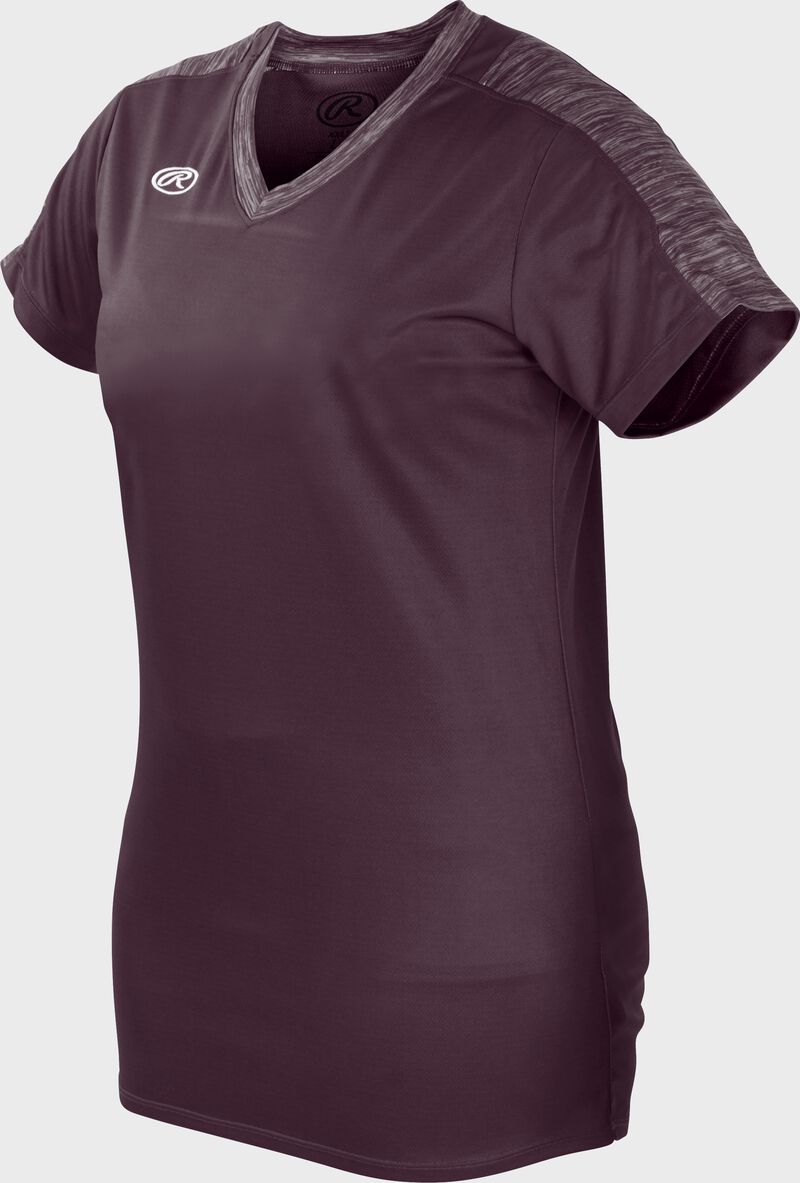Front of Rawlings Women's Maroon Adult Short Sleeve Launch Jersey - SKU #WLNCHJ-MA loading=