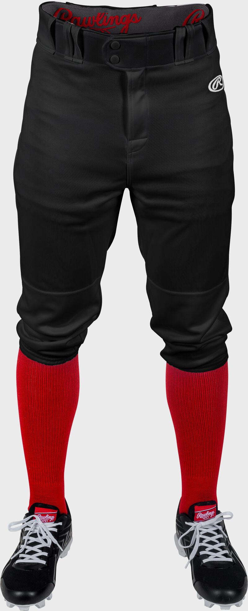 Front of Rawlings black Adult Launch Knicker Baseball Pant - SKU #LNCHKP