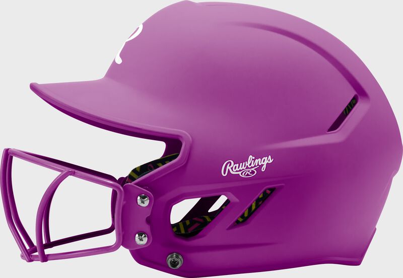 Rawlings CoolFlo Max Highlighter Youth Batting Helmet with Face Guard, Neon Purple, M/L