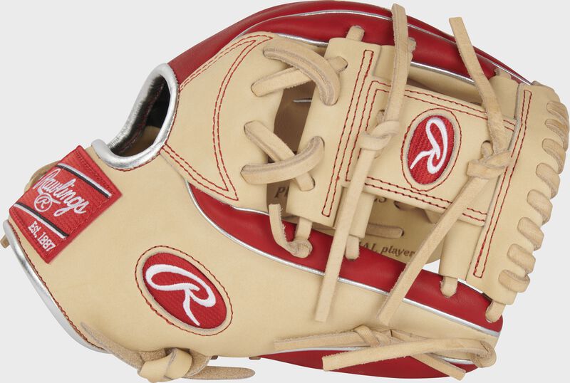 Thumb of a camel/scarlet Heart of the Hide R2G 11.4" infield glove with a camel I-web - SKU: PROR934-2CS