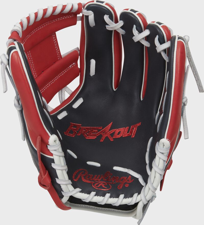 Shell palm view of black, red, and white 2022 Breakout 11.5-inch I-Web infield glove loading=