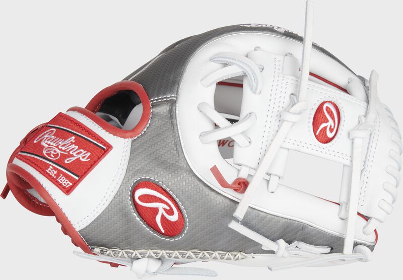 Web back view of white, gray, and red 2021 Exclusive Heart of the Hide R2G hyper shell glove