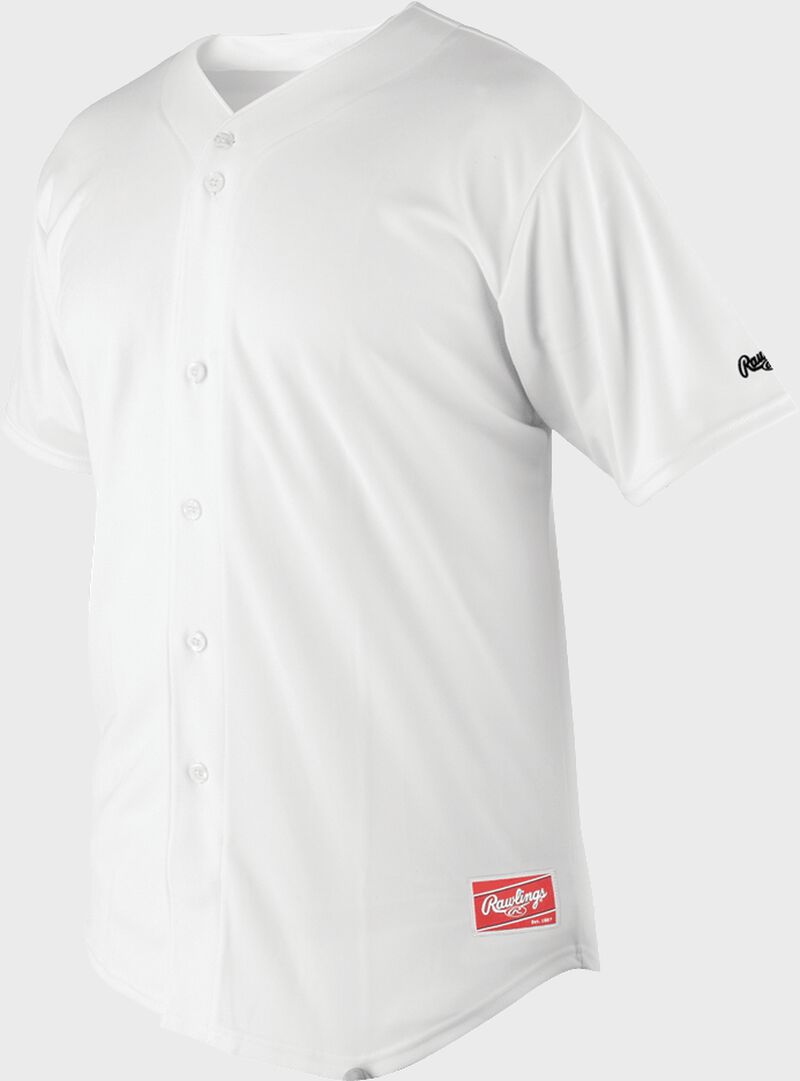 Front of Rawlings White Adult Short Sleeve Jersey  - SKU #RBJ150
