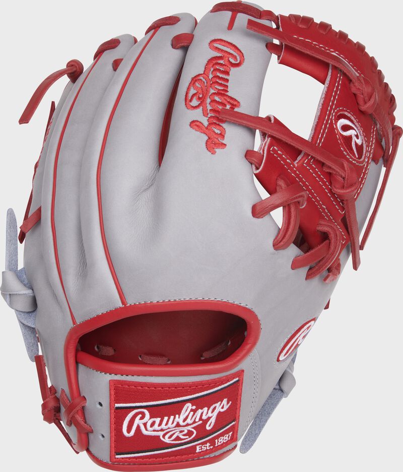 Gray back of a Jonathan India Heart of the Hide I-web glove with a red Rawlings patch - SKU: PRO204-2JI