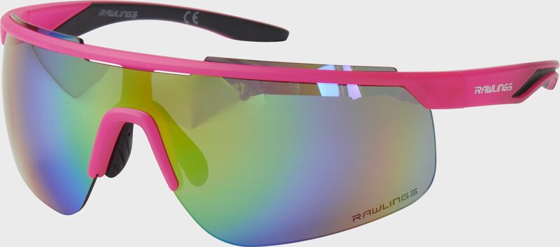 A pair of Rawlings adult pink half-rim rectangle shield sunglasses - SKU: 10260976 loading=