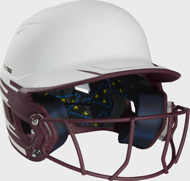 Front right-side view of Rawlings Mach Ice Softball Batting Helmet, Maroon - SKU: MSB13 loading=