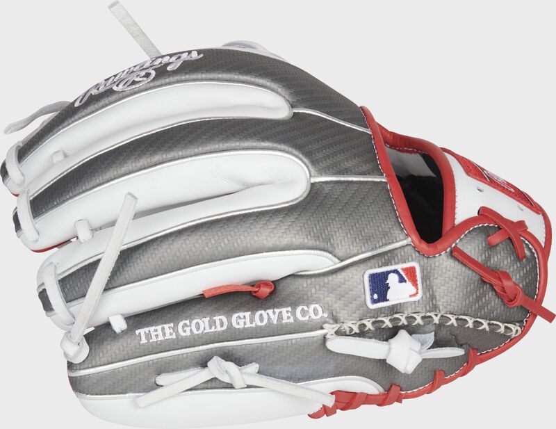 Pinky back view of white, gray, and red 2021 Exclusive Heart of the Hide R2G hyper shell glove