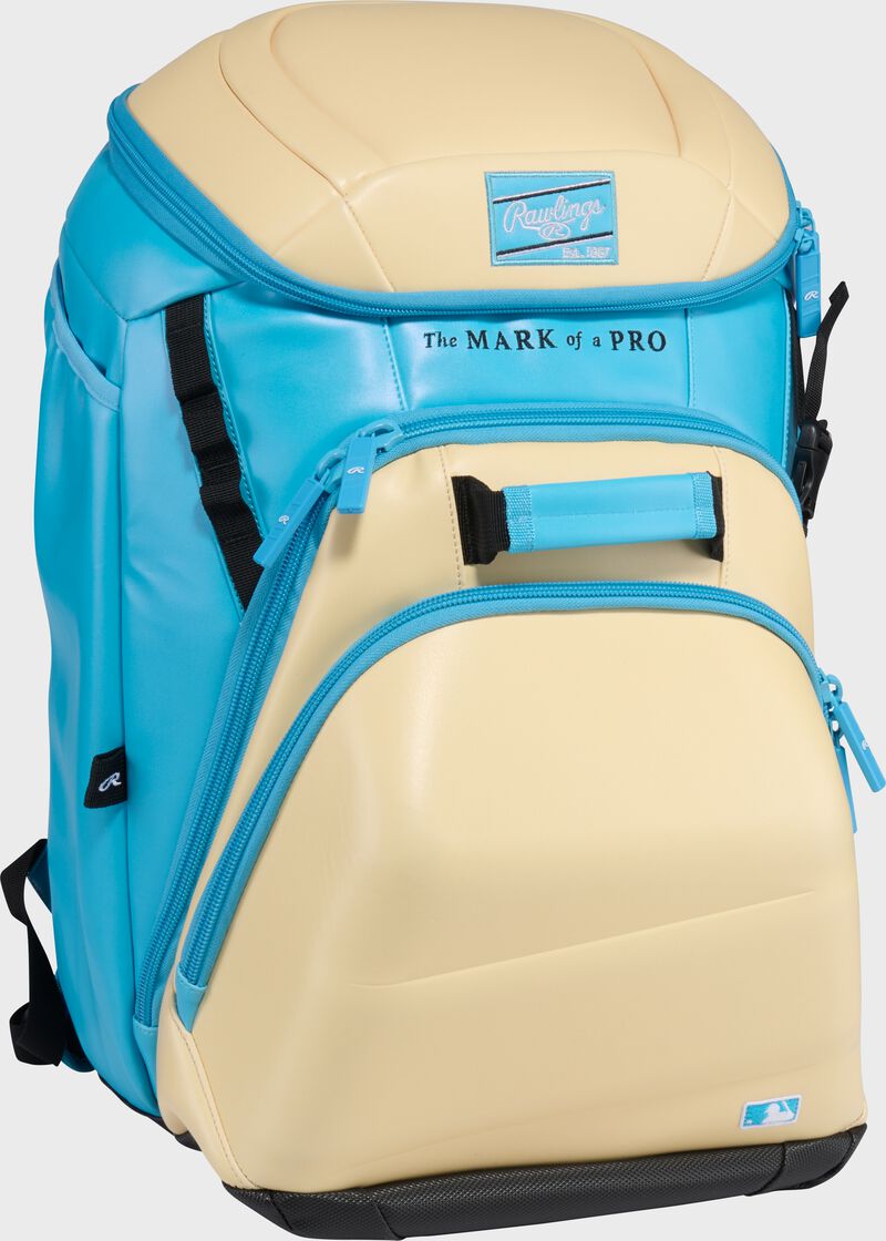 Rawlings Leather Gold Collection Backpack, Camel/Columbia Blue