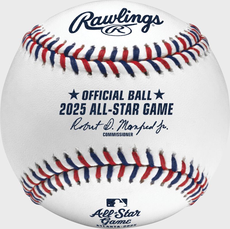 A 2025 Rawlings MLB commemorative All-Star game baseball with the 2025 ASG logo and gray/green stitching - SKU: EA-ASBB25-R