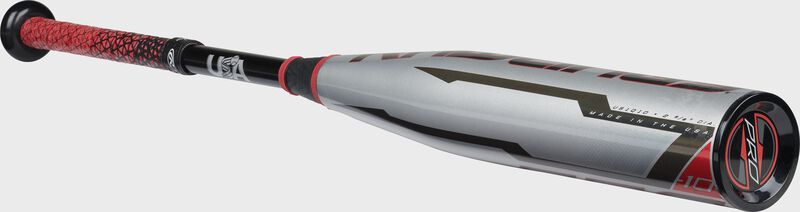 Angled view of a Rawlings 2021 Quatro Pro USA bat - SKU: US1Q