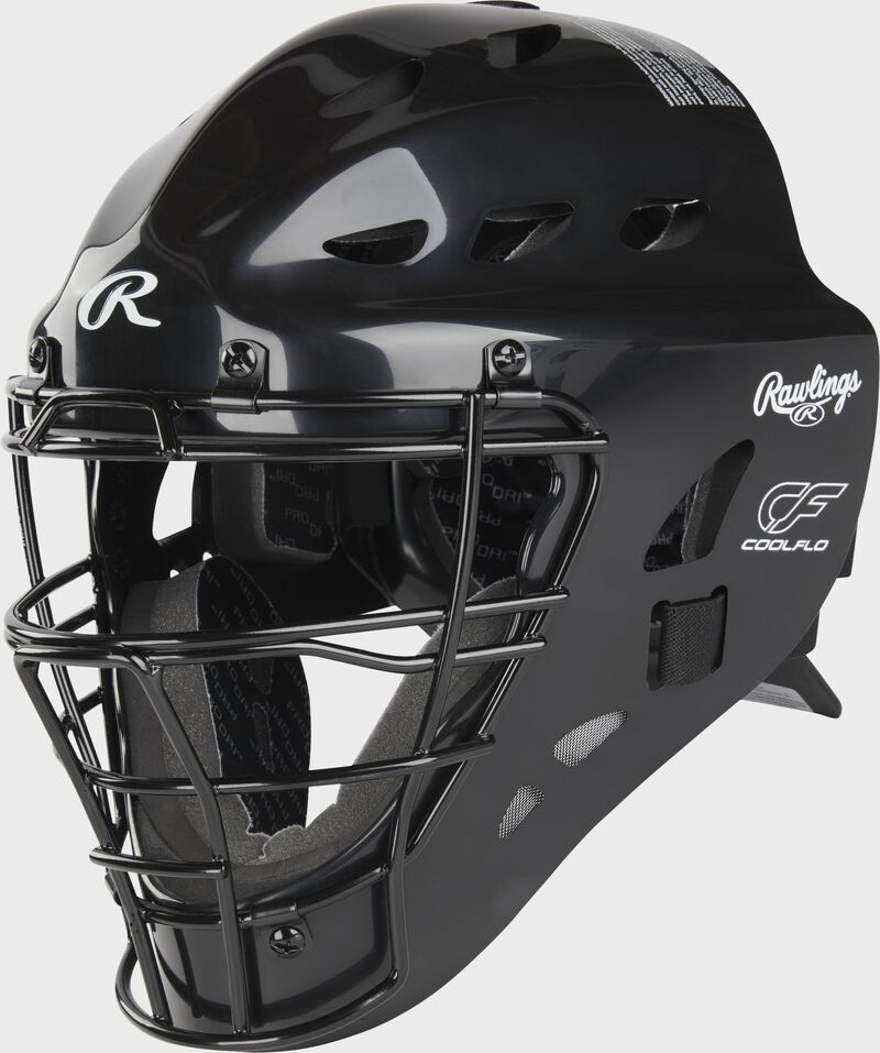 Front left of a black Players Series catcher's mask