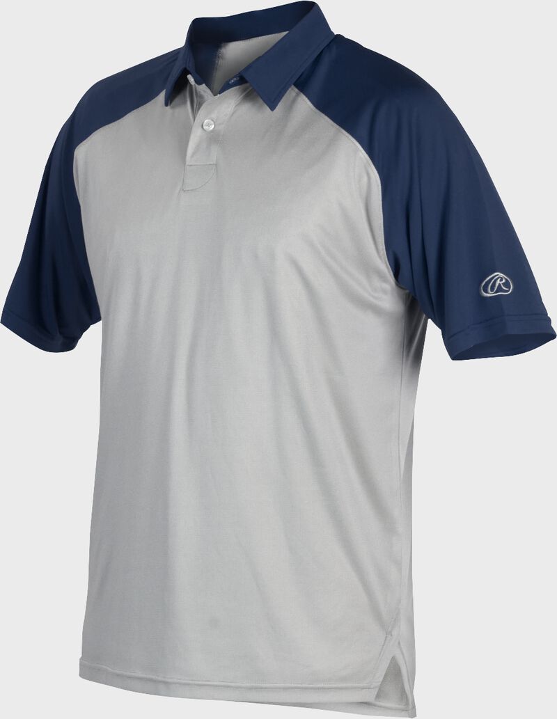A gray Rawlings colorsync polo with navy sleeves - SKU: CSP-BG/N