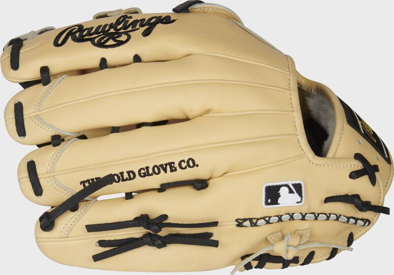 Camel Speed Shell back of a 12.75-Inch Pro Preferred outfield glove with the MLB Logo on the pinky - SKU: PROS3039-6CSS