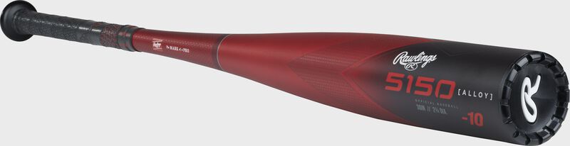 3/4 view of a red/black Rawlings USSSA -10 bat - SKU: RUT3510 loading=