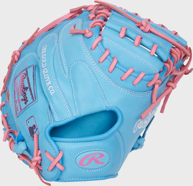 Back of a Columbia blue Heart of the Hide 33-Inch Catcher's Mitt