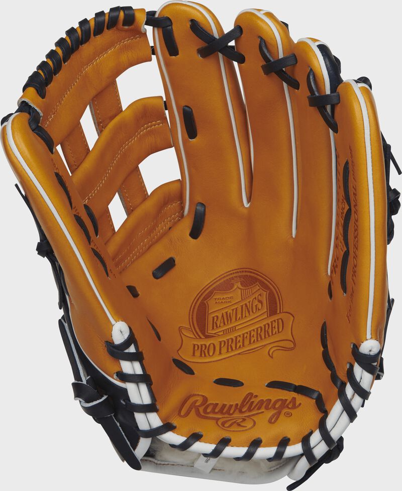 Shell palm view of 12.75-inch Rawlings Pro Preferred outfield glove