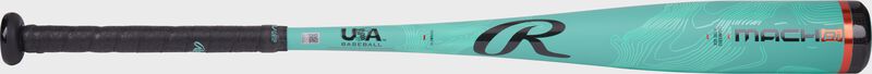 Side image of a mint Mach AI -10 USA bat with the "R" logo above the handle