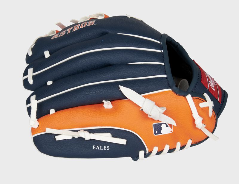 Navy/orange back of a Rawlings Houston Astros glove with the MLB logo on the pinky - SKU: 22000002111 loading=
