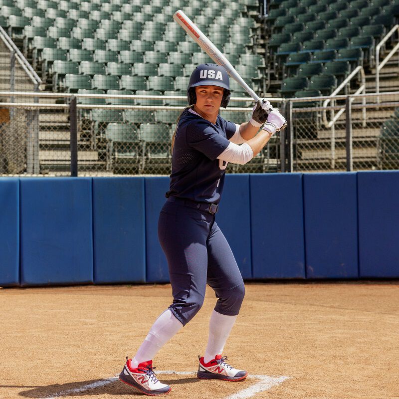 A picture of Haylie McCleney in the batter's box with a 2025 Ghost Unlimited bat
