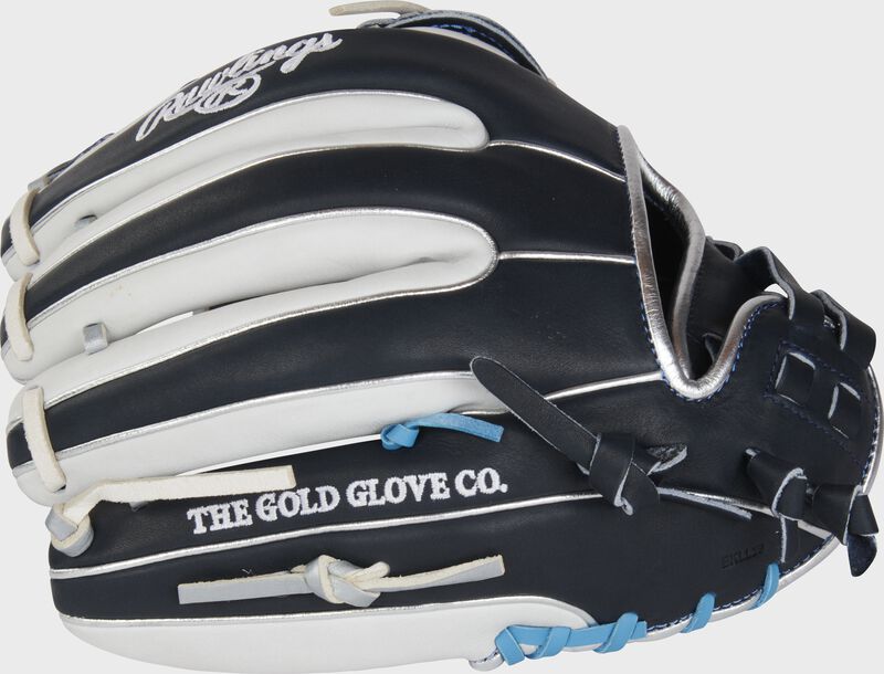 Navy/white back of a Rawlings 11.75" Heart of the Hide softball infield glove - SKU: PRO715SB-6N loading=