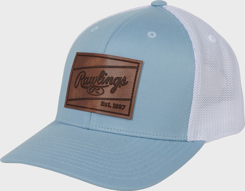 Rawlings Leather Patch Snapback Hat, Light Blue