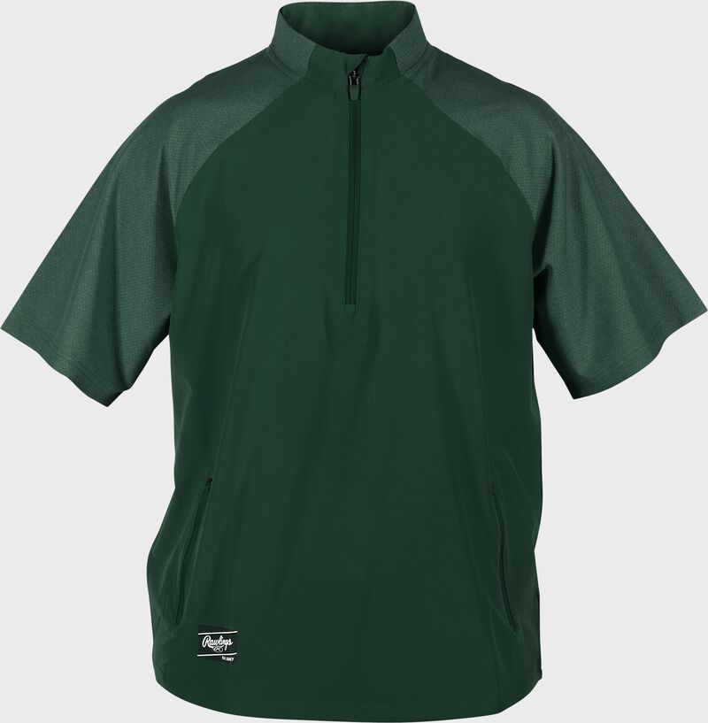 Front of a dark green Rawlings ColorSync short sleeve cage jacket - SKU: CSSSJ2-DG