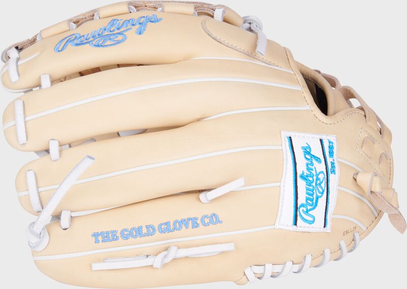 Camel back of a Heart of the Hide softball 12.25" Basket web glove with a white Rawlings patch - SKU: PRO125SB-3C loading=